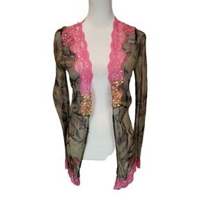 Eetincelle Couture Wm T1 Sheer 100% Silk Camo with Hot Pink Lace & Gold Sequence